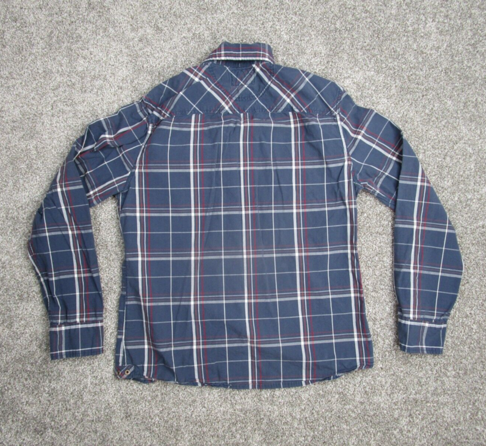 Converse Shirt Men Small Blue Plaid One Star Long Sleeve Cotton Skater Grunge - Picture 2 of 13